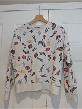 3 For $20 H&M Womens White Graphic Crewneck Sweatshirt Rainbow & Unicorn Print M
